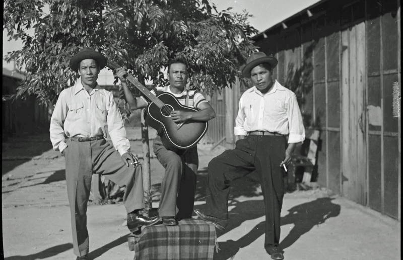 Mexican Farm Workers at one of the labor camps in Merced County, 1946
